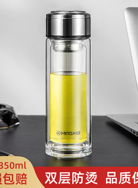 双层玻璃杯商务大容量加厚水杯办公室防爆茶杯家用耐高温车载杯子