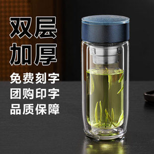 双层玻璃杯水杯高硼硅耐高温带盖茶杯男士泡茶专用茶水分离杯子女