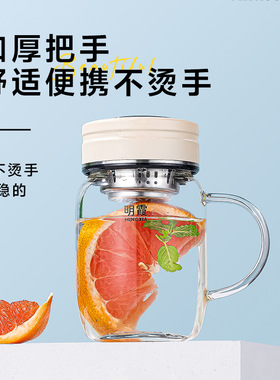 小巧水杯新款女高颜值高硼硅玻璃杯带把手办公室茶水分离泡茶杯子