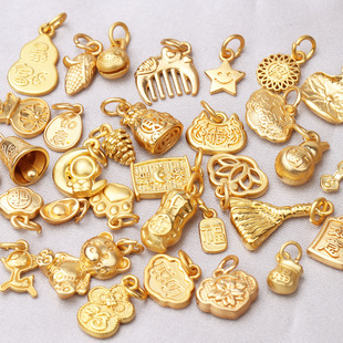 古法金铃铛花生配件diy挂绳手链项链配饰转运珠莲花如意饰品配件