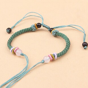 可穿3d硬金黄金串珠半成品情侣手链玛瑙本命年转运红绳子儿童手绳