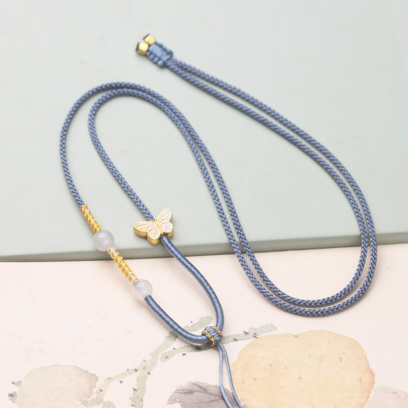 素雅蝴蝶挂绳diy翡翠黄金玉佩绳