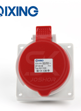 5孔32A工业防水插座 3P+N+E面板式斜插座 QX1500三相五线插座IP44