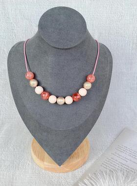 【特】韩国单马卡龙奶油色系彩色糖果圆球串珠弹力短款卫衣项链女