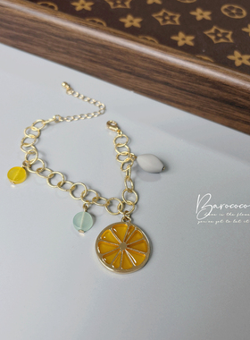 吉 欧美精致秀气黄铜雕刻环形链子橘子切片手链女清新多巴胺彩色