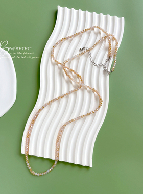 法式优雅渐变香槟色水晶珠项链