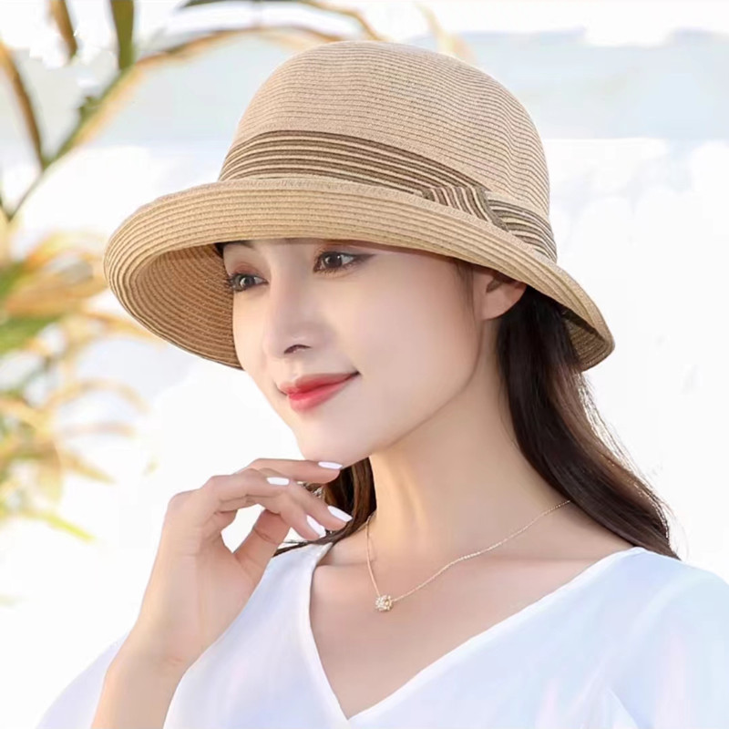 时尚卷边编织草帽女夏季遮阳帽子