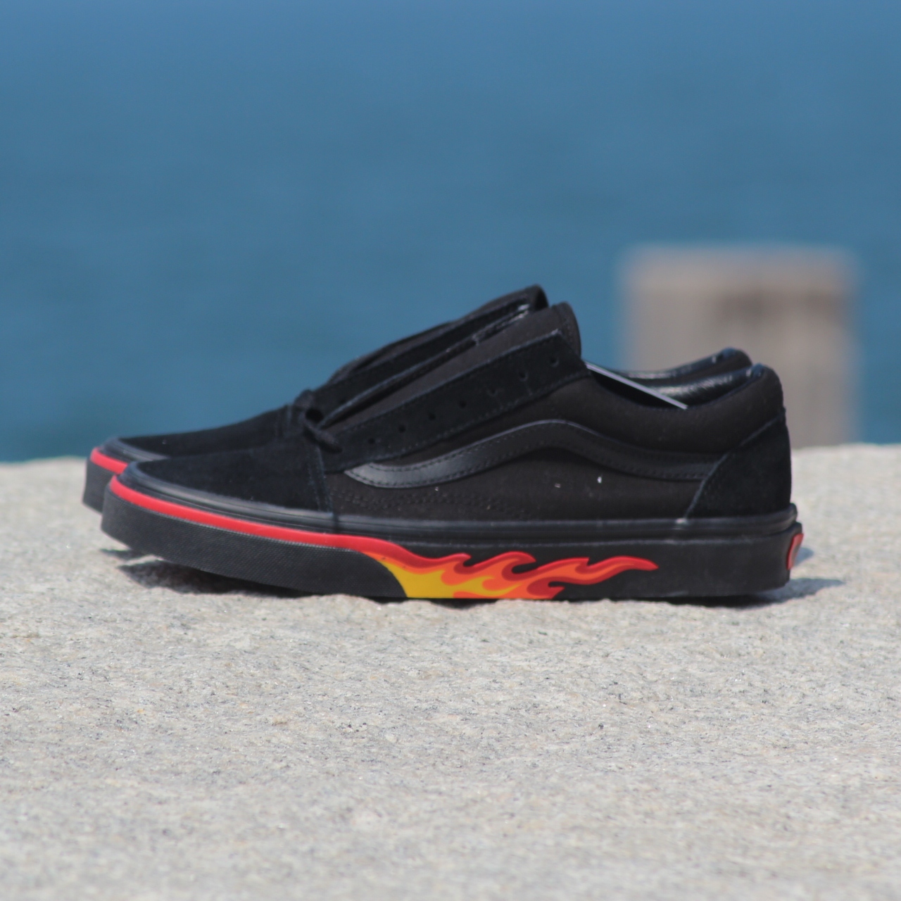 首尔的米家VANS 男鞋女鞋OLD SKOOL黑色火焰牛筋底系带运动滑板鞋