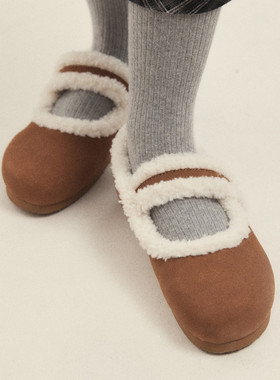 首尔的米家OTZShoes女鞋BALLOONY Mary Jane棕色保暖棉鞋淑女鞋