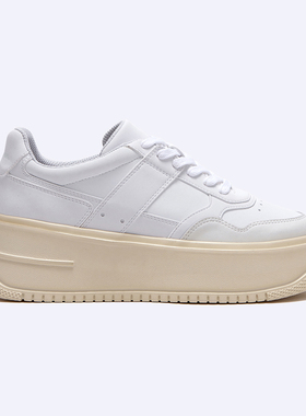 首尔的米家FOLDER LABEL 女鞋WBB白色皮革超高底休闲滑板鞋