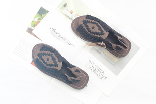 首尔的米家Chubasco 男鞋女鞋AZTEC 黑巧克力色手工编织凉鞋