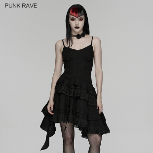 pr朋克状态女装 RAVE 暗黑哥特绣花吊带连衣裙 PUNK 小破亚文化