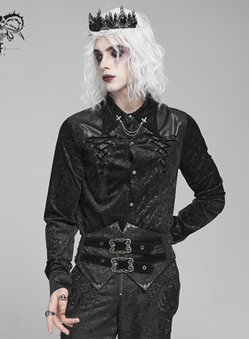 小破亚文化 devil fashion恶魔时尚男装复古压花丝绒哥特长袖衬衫