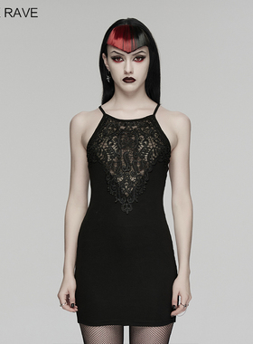 小破亚文化 PUNK RAVE pr朋克状态女装 哥特镂空花边吊带连衣裙