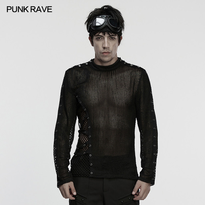 小破亚文化 PUNK RAVE pr朋克状态原创男装 街头个性透视网T恤