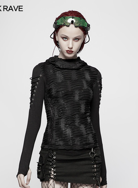 *PUNK RAVE朋克状态女装 街头暗黑系原宿黑色日系女长袖T恤情侣款