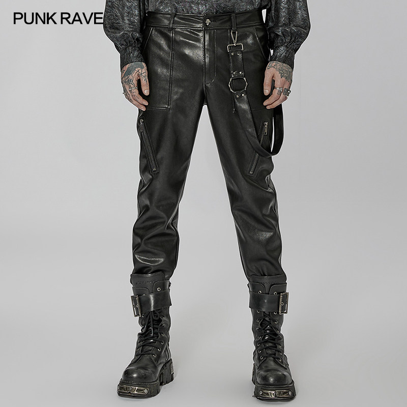작은 깨진 하위 문화 PUNK RAVE PR 펑크 상태 오리지널 남성 록 바이커 파티 데일리 가죽 바지