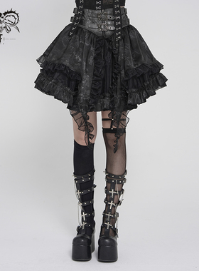 小破亚文化 devil fashion恶魔时尚女装 朋克梭织拼欧根纱短半裙