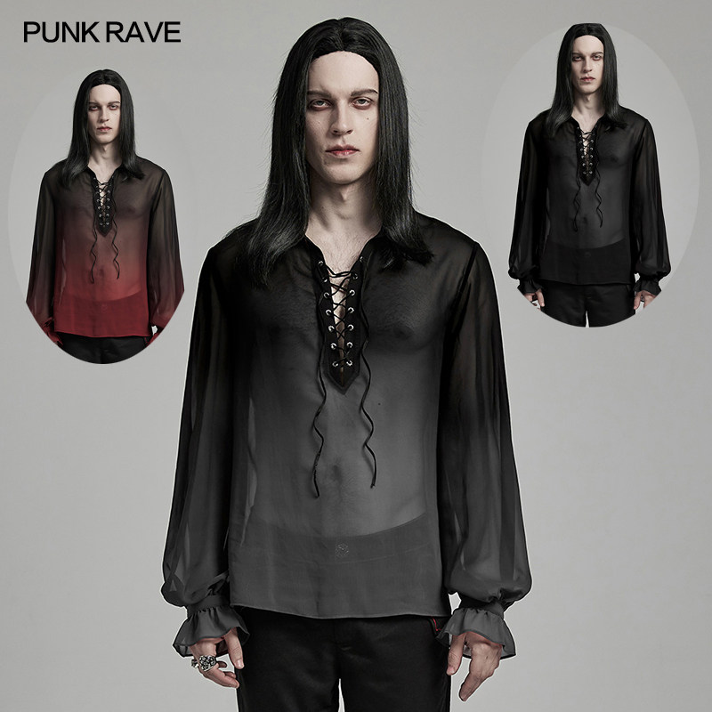 *小破亚文化 PUNK RAVE pr朋克状态男装哥特GOTH透视雪纺宽松衬衫