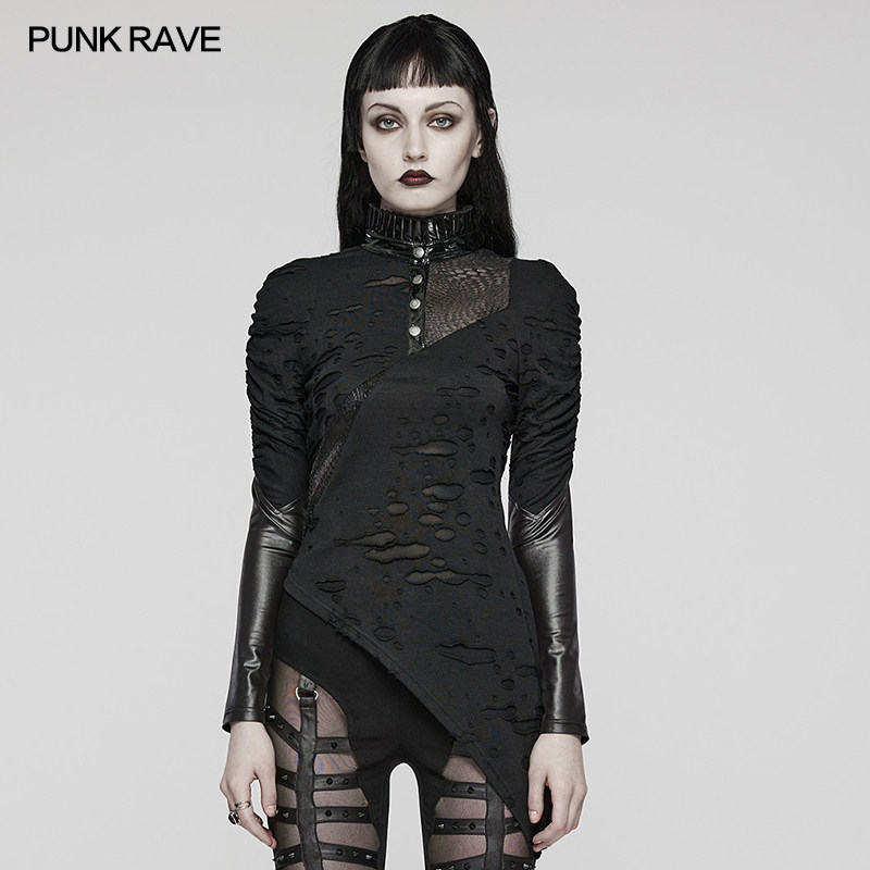 小破亚文化 PUNK RAVE pr朋克状态原创小众女装 不规则修身长T恤