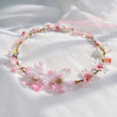 春夏新品 桃花樱花头环舞蹈表演花环配饰拍照演出手环手腕花 包邮