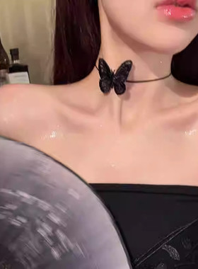 黑色蝴蝶项圈女锁骨链可调节颈链高级感轻奢小众项圈