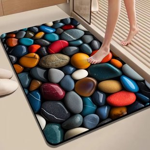 3D彩色鹅卵石立体吸水浴室地垫卫生间防滑门口垫速干厕所家用软垫