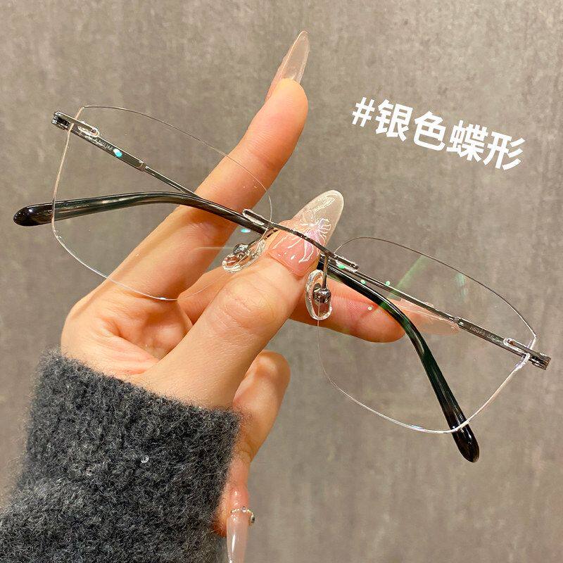 高品质无框眼镜纯欲银丝细边超轻无边框眼镜架近视眼镜男丹阳配镜