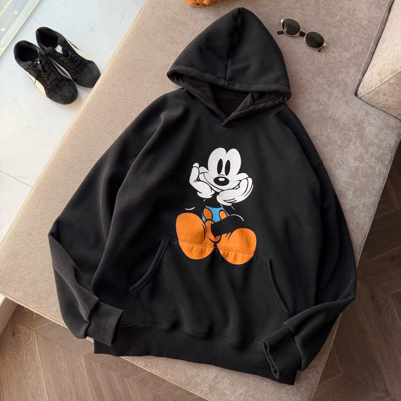 【女装】秋冬加绒加厚米奇连帽卫衣宽松休闲百搭保暖外套叠穿上衣