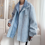 23秋装新款小香风麂皮绒拼接假两件男士大码夹克外套232581P120，男装夹克，电商A031-1