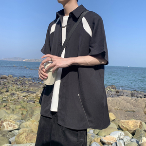 设计拼接衬衫 24夏装大码宽松港风男士短袖衬衫DX2377 P45图片