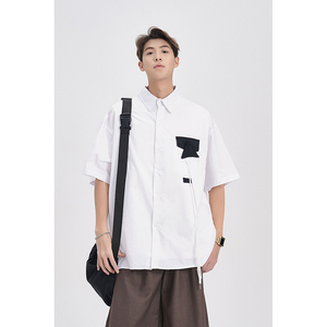 日系无影墙 23夏装新款大码宽松男士短袖衬衫 DY608 P45,男装衬衫,电商A031-1