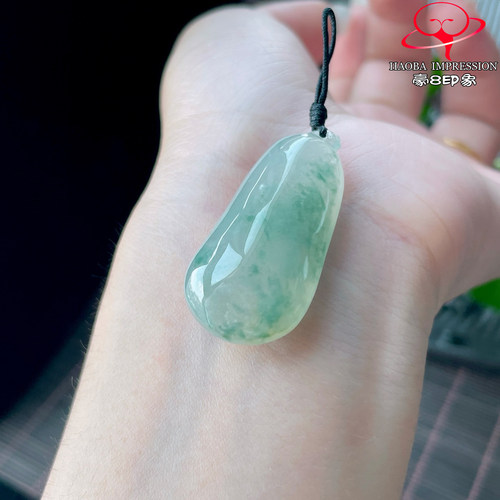 豪8印象P26048P2890翡翠福瓜吊坠天然冰种绿飘花玉福禄寿挂件