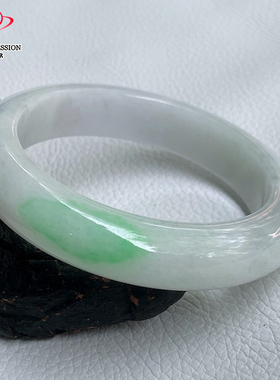 豪8印象L26118L146翡翠手镯圈口54.2mm天然冰糯种白底带阳绿玉镯