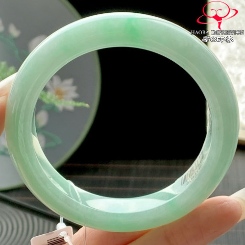 豪8印象P26360P2603翡翠手镯圈口55.8天然冰糯种果阳绿缅甸玉手镯