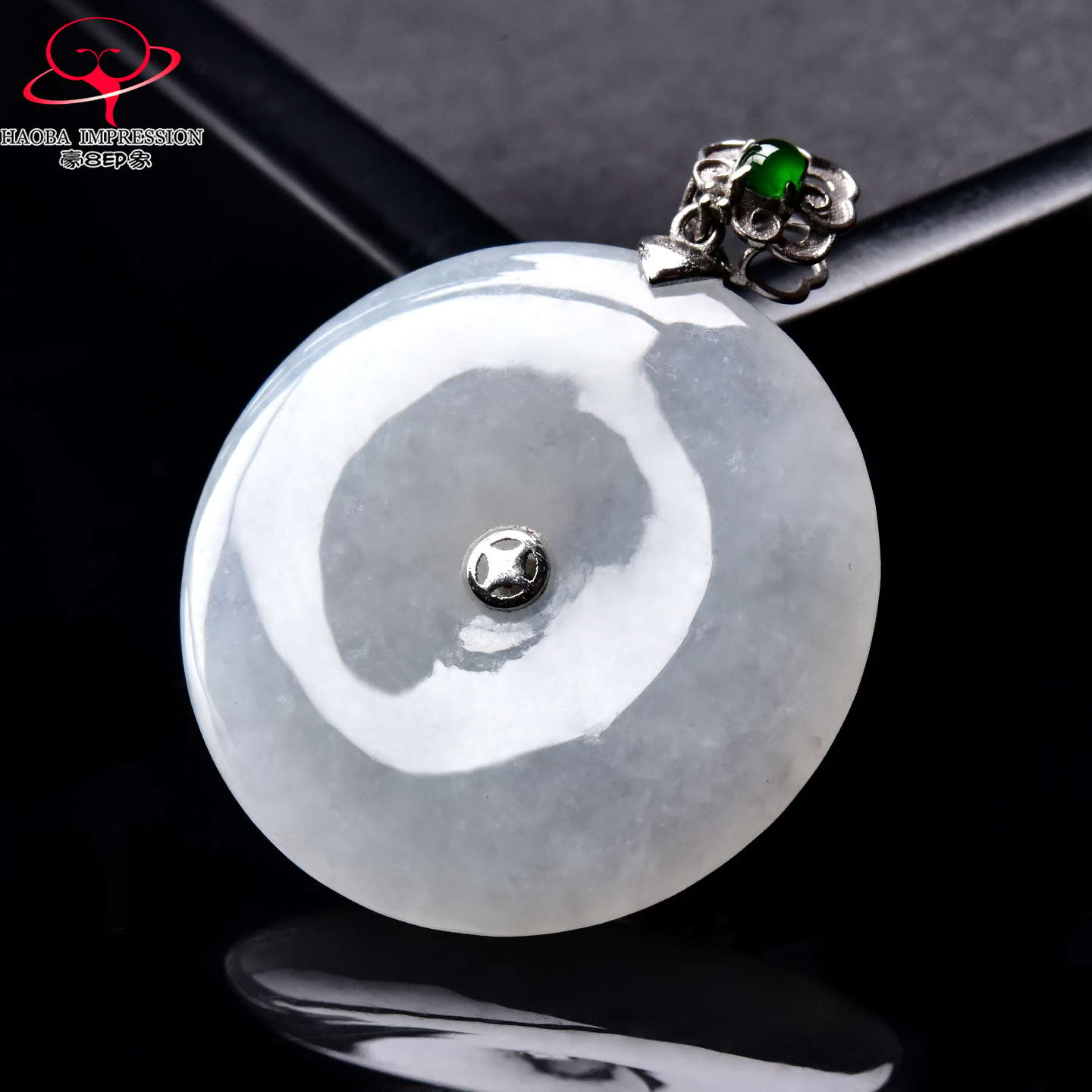 豪8印象手镯之家H25028Y1109翡翠平安扣吊坠镶18K金扣平安环挂件