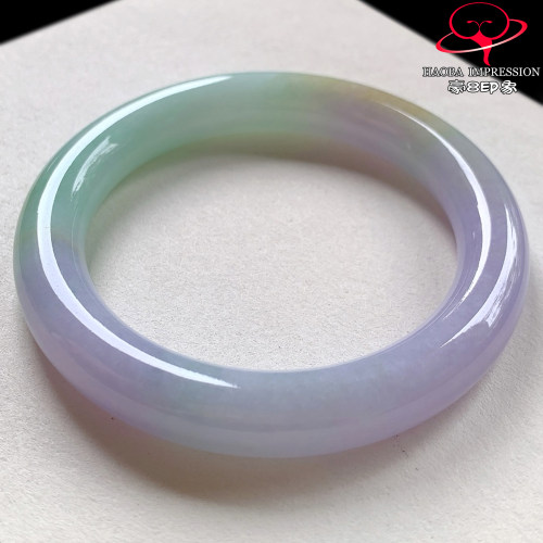 豪8印象V26800V2252翡翠圆条手镯圈口54.7天然冰糯种粉紫淡绿玉镯