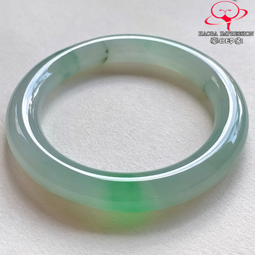 豪8印象V261280V2158翡翠圆条手镯圈口53天然冰种晴绿缅甸玉手镯