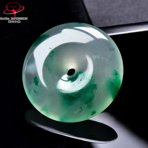 豪8印象翡王妃F25012F175非洲翠平安扣吊坠冰种绿飘花玉古环挂件