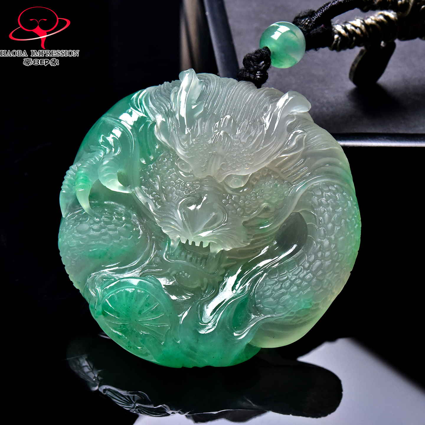 豪8印象翡王妃F25480F126非洲翠龙牌吊坠冰种绿飘花玉龙牌挂件