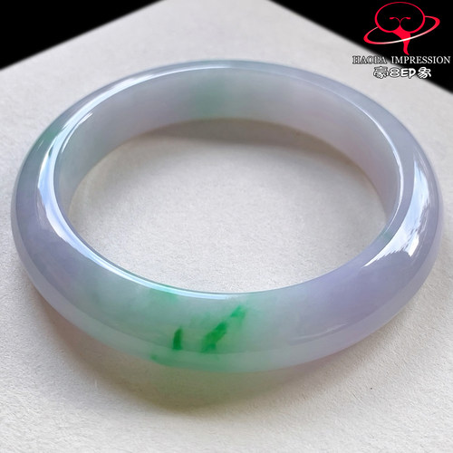 豪8印象V26600V2308翡翠手镯圈口59.8天然冰糯种粉紫阳绿缅甸玉镯