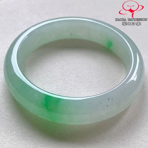 豪8印象V26800V1856翡翠手镯圈口50天然冰种阳绿飘花缅甸玉手镯
