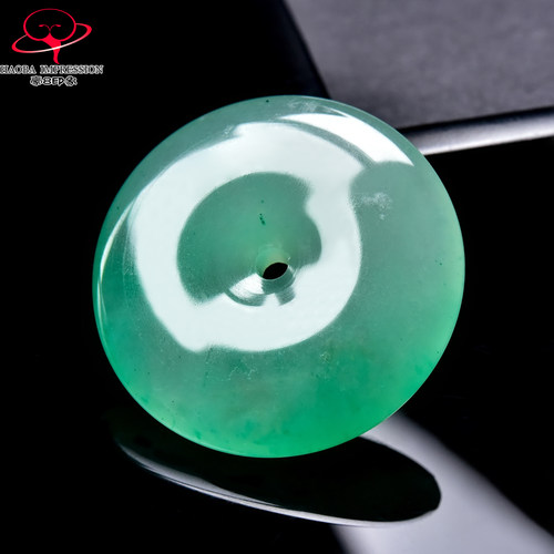 豪8印象翡王妃F25005F186非洲翠平安扣吊坠冰种绿飘花玉古环挂件