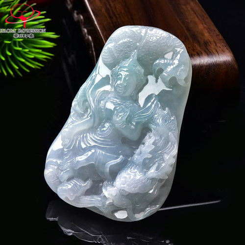 豪8印象手镯之家G26160G133翡翠御龙观音吊坠天然淡绿玉观音挂件