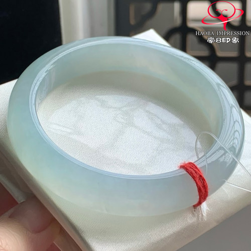 豪8印象W26480W265翡翠手镯圈口56天然冰种晴水浅绿缅甸玉手镯a货