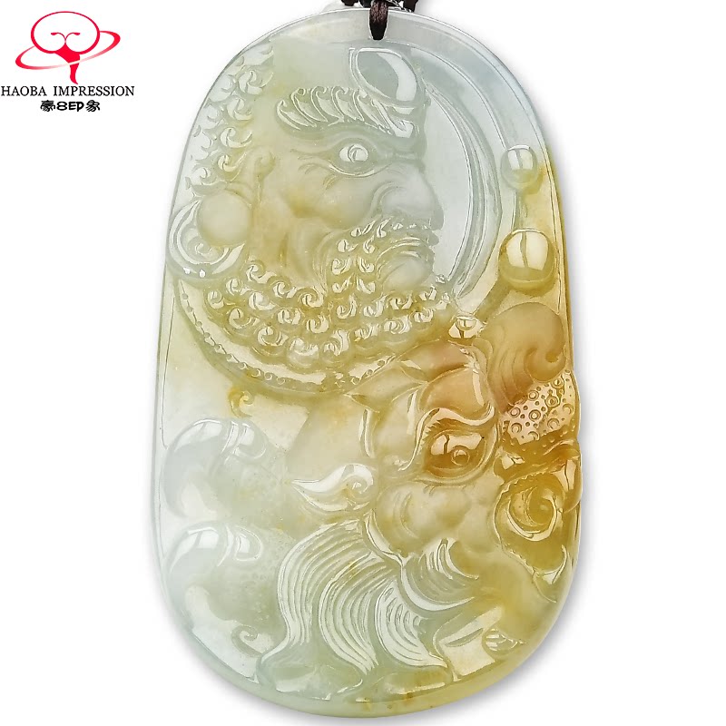豪8印象f724珠宝翡翠降龙罗汉吊坠玉挂件冰种黄翡缅甸玉石a货珠宝