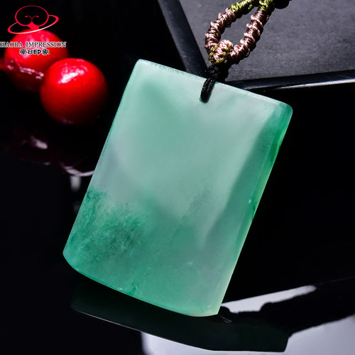 豪8印象翡王妃F25005F288非洲翠无事牌吊坠冰种绿飘花许愿牌挂件