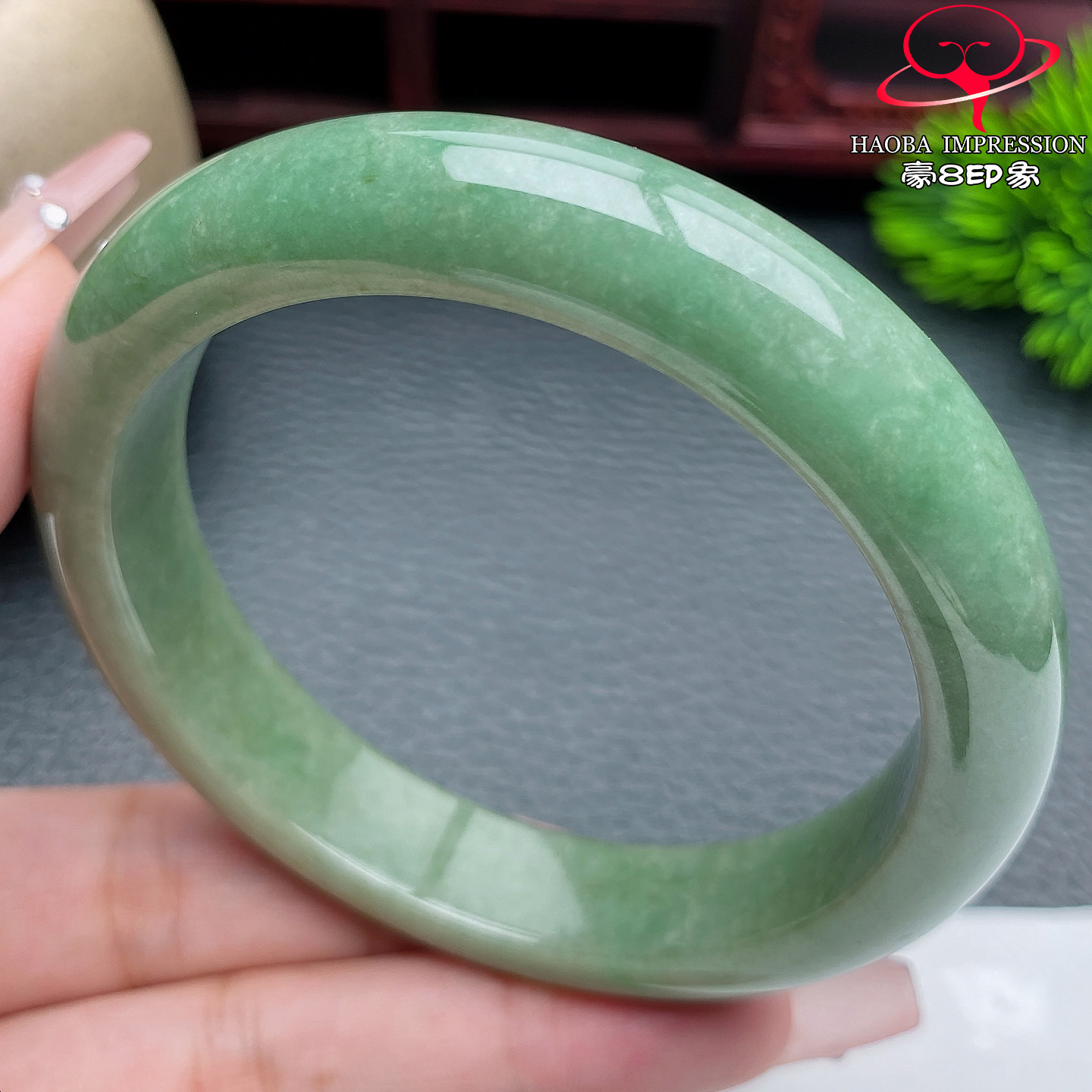 豪8印象手镯之家S226018Y450翡翠手镯圈口57.9mm天然缅甸油绿玉镯