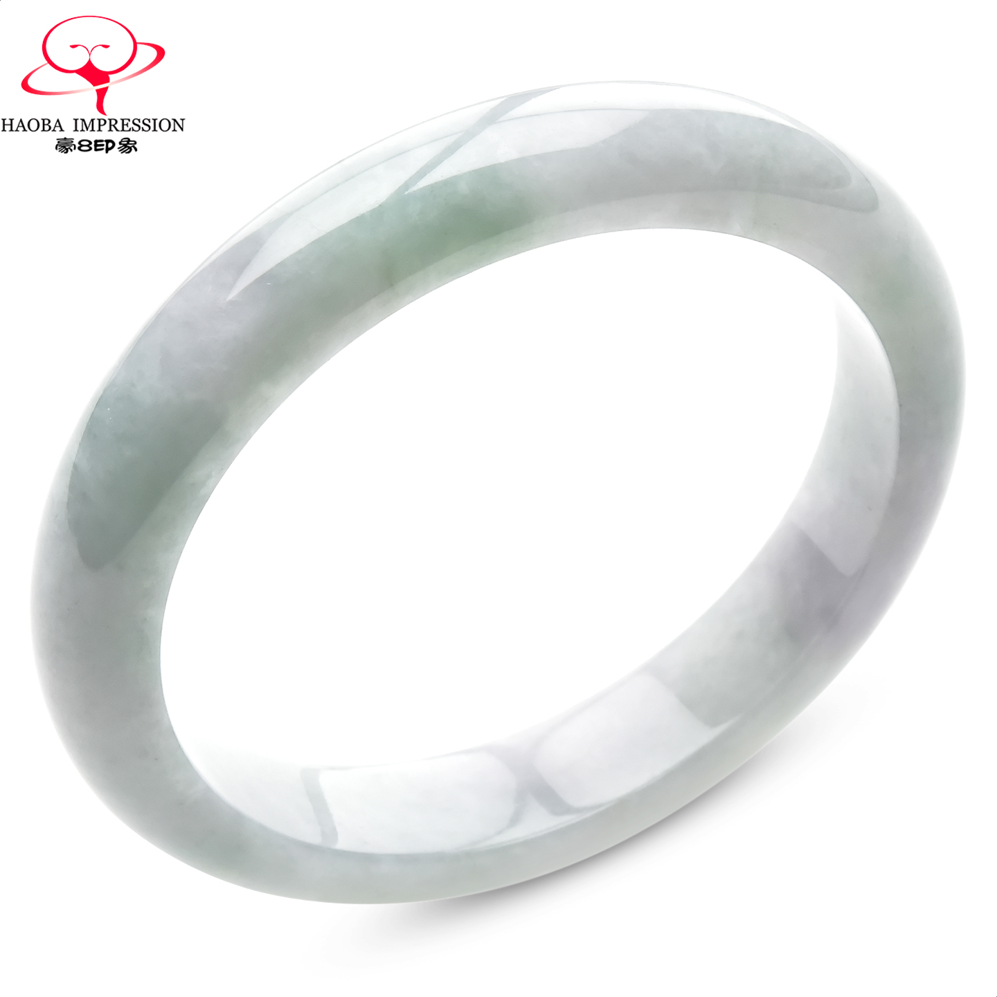 豪8印象手镯之家S325028Y338翡翠手镯圈口57.7mm天然白底淡绿玉镯