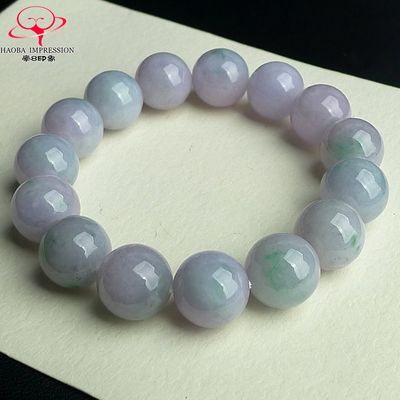 豪8印象手镯之家Z26039Z350翡翠手链天然缅甸粉紫带绿玉佛珠手串